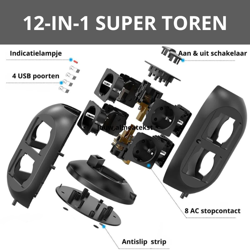 EasyBright - Multifunctionele Stekkertoren - 4-USB Aansluitingen En 8 Stopcontacten