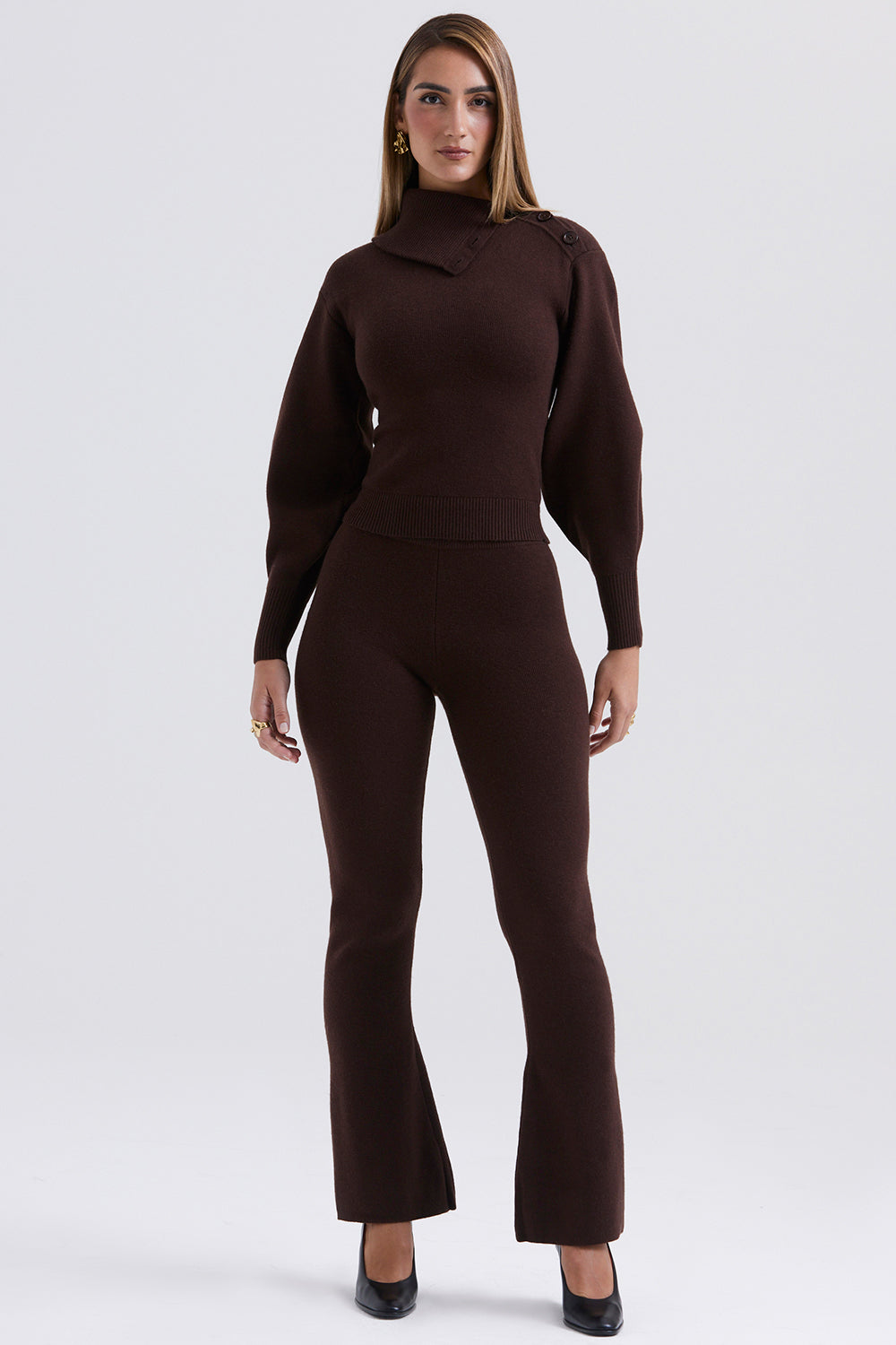 Chaveli - Luxueuze Chocolade Bruin Set Créme tweedelige set kwaliteitkleding vrouwenkleding model broek trui