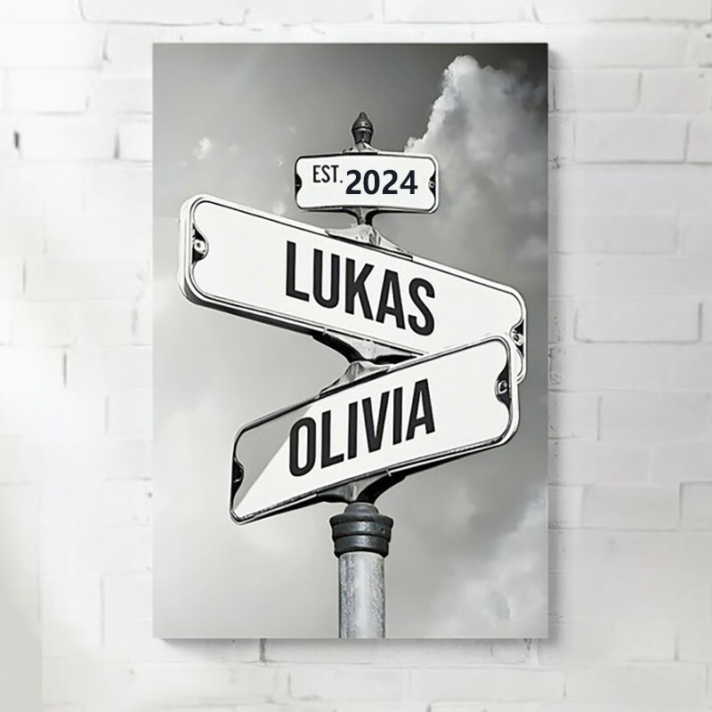 Gepersonaliseerde Naam en Datum Canvas Muurkunst Eenvoudige Achtergrond Stijlvol Geschenk voor Familie - Wallmuse