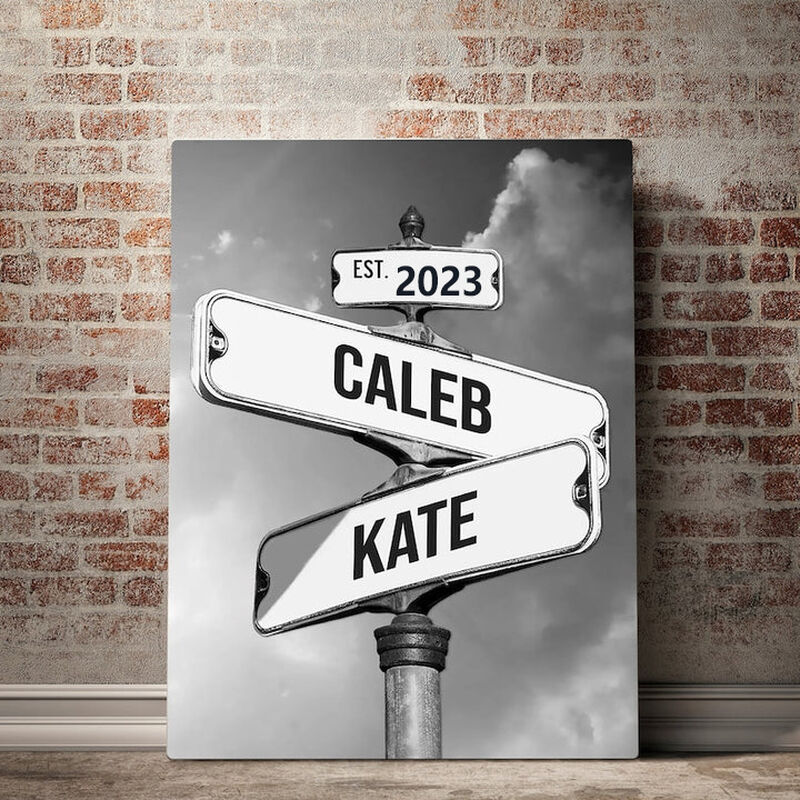 Gepersonaliseerde Naam en Datum Canvas Muurkunst Eenvoudige Achtergrond Stijlvol Geschenk voor Familie - Wallmuse