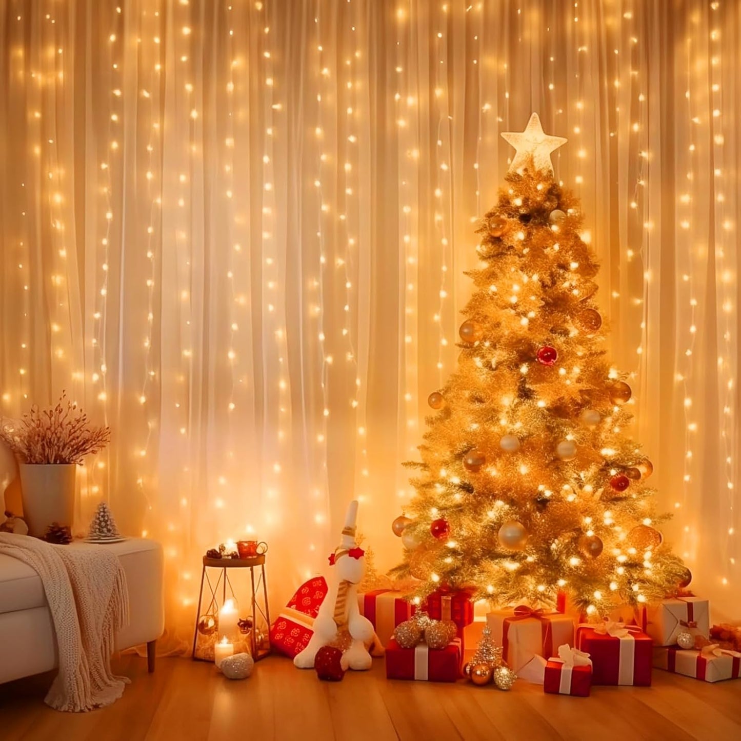 LumaCurtain 300 LED Gordijnverlichting | Dimbare Fairy Lights met Timer & USB Voeding - Warm Wit