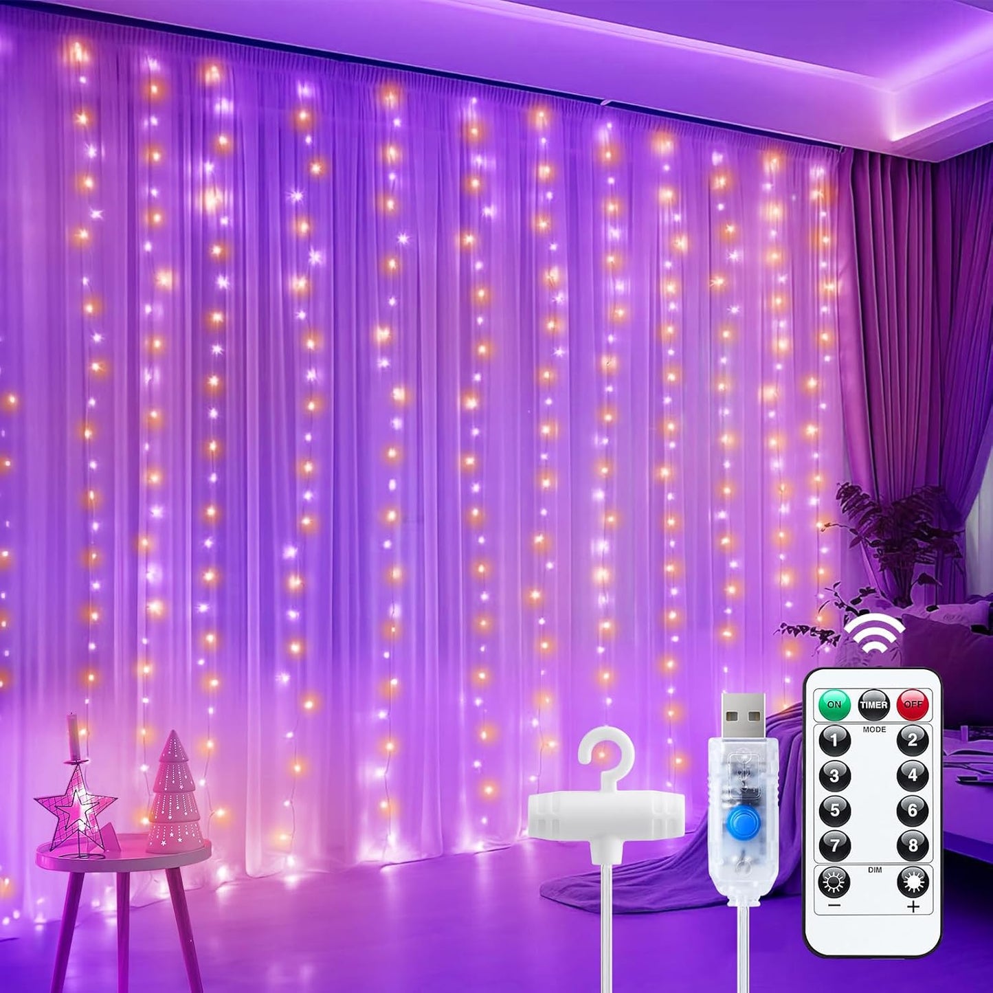 LumaCurtain 300 LED Gordijnverlichting | Dimbare Fairy Lights met Timer & USB Voeding - Warm Wit