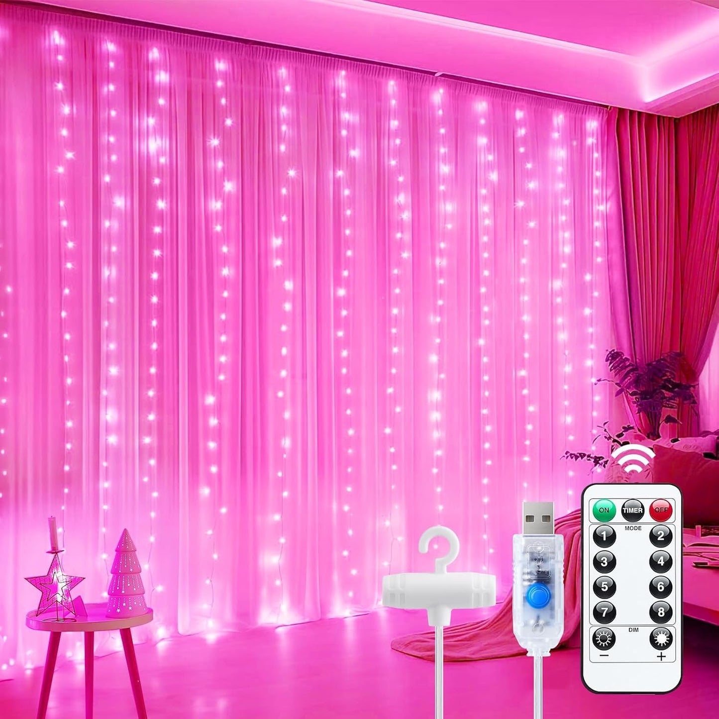 LumaCurtain 300 LED Gordijnverlichting | Dimbare Fairy Lights met Timer & USB Voeding - Warm Wit
