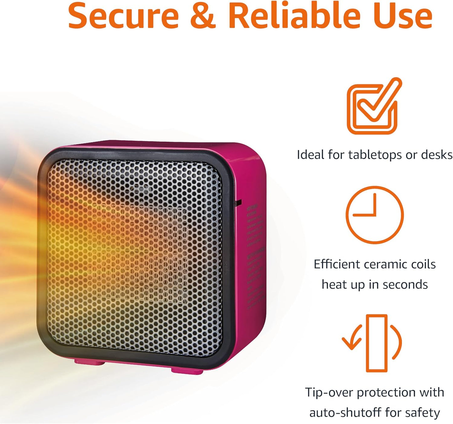 Basics Keramische Mini Verwarming | Compacte 500W Heater met Omvalbeveiliging - Draagbaar voor Bureau, Camping en Binnengebruik