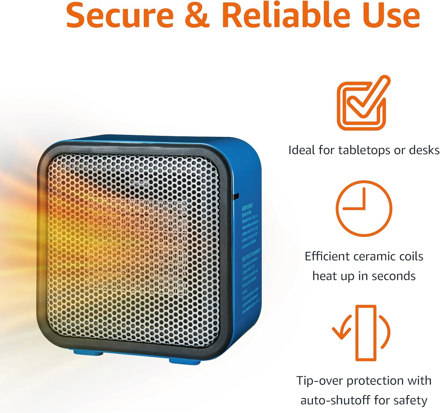 Basics Keramische Mini Verwarming | Compacte 500W Heater met Omvalbeveiliging - Draagbaar voor Bureau, Camping en Binnengebruik
