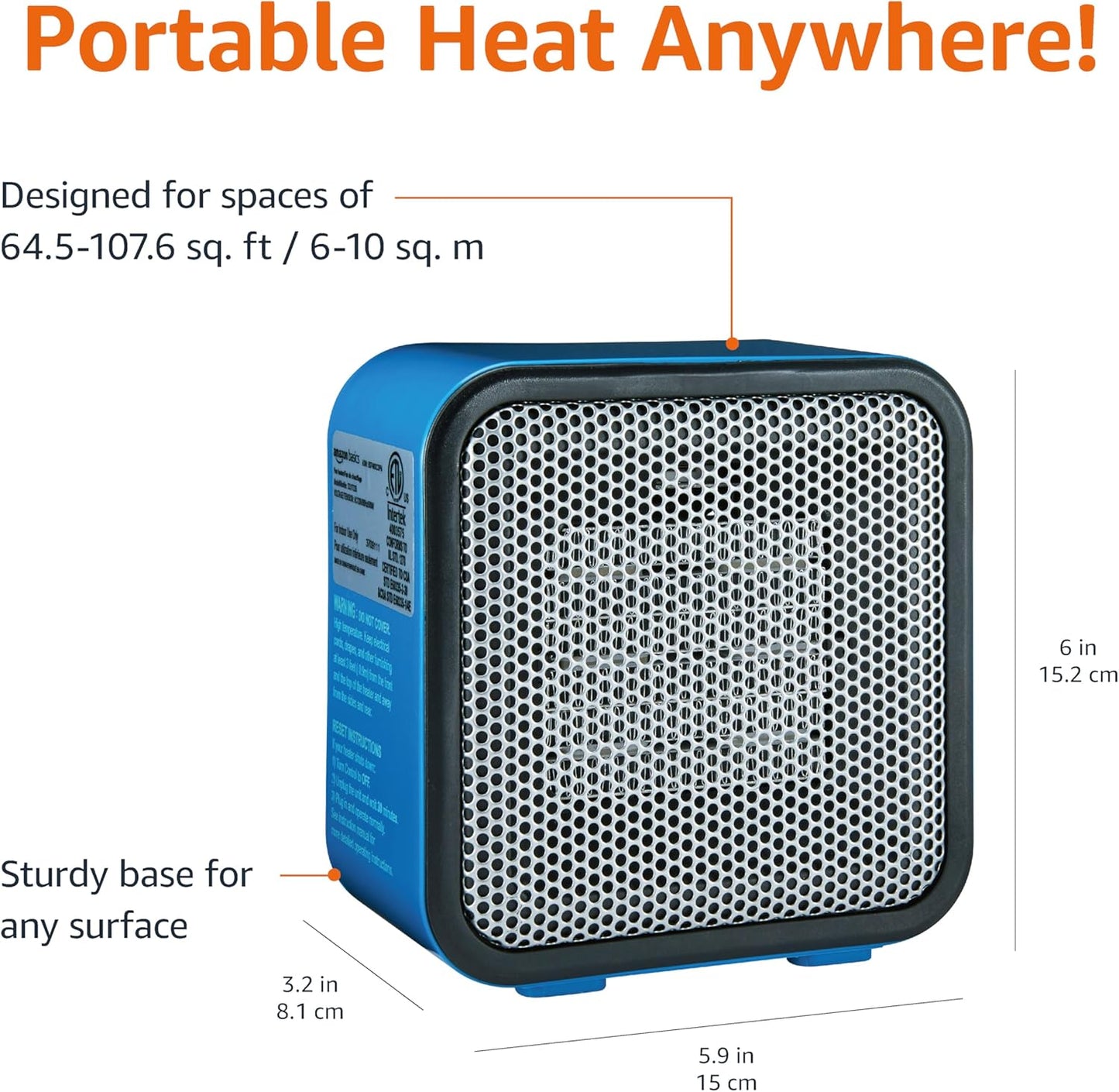 Basics Keramische Mini Verwarming | Compacte 500W Heater met Omvalbeveiliging - Draagbaar voor Bureau, Camping en Binnengebruik