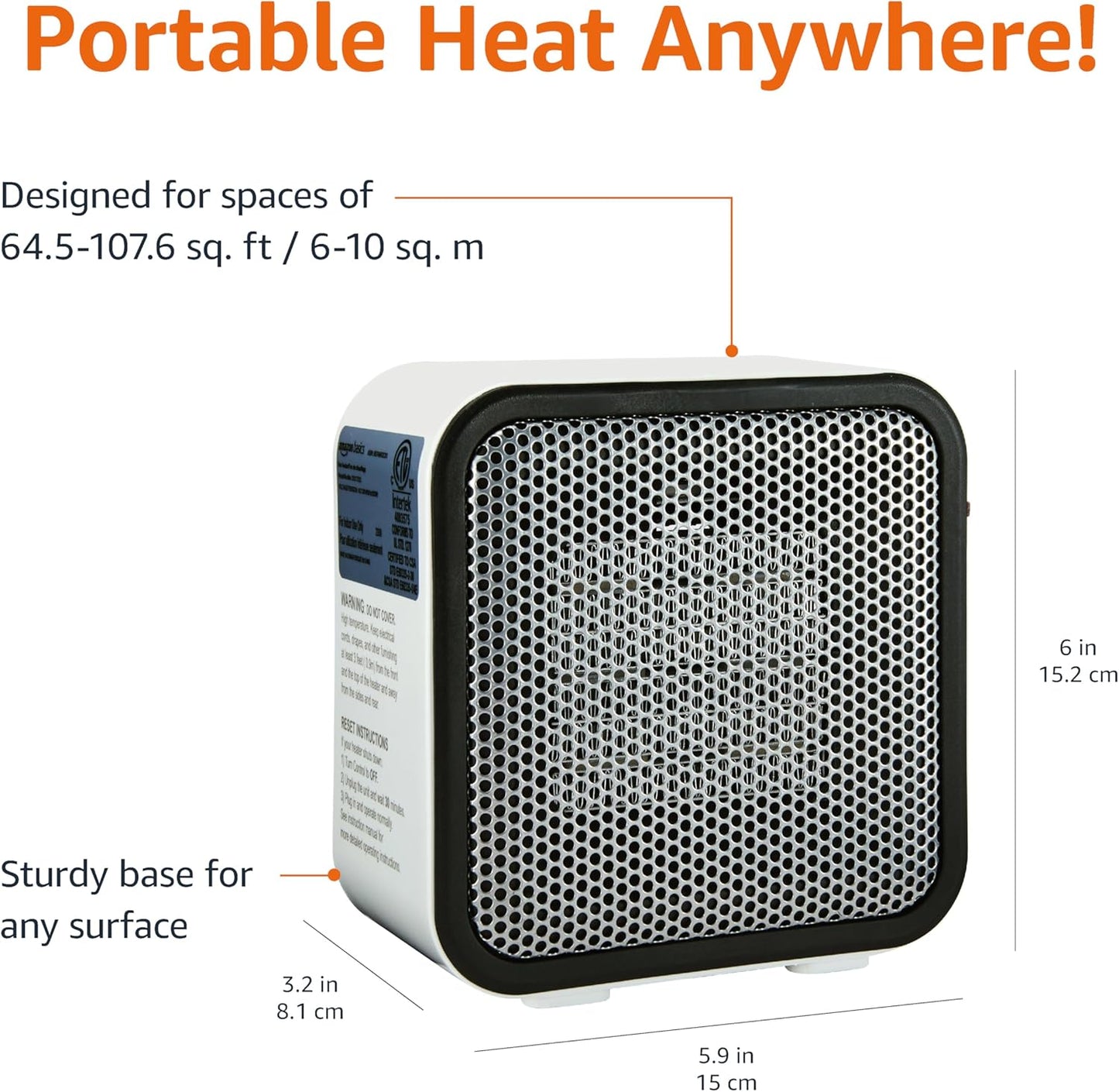 Basics Keramische Mini Verwarming | Compacte 500W Heater met Omvalbeveiliging - Draagbaar voor Bureau, Camping en Binnengebruik