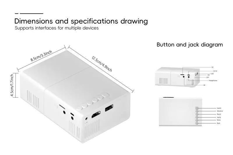 Mini Beamer HD 720P – Snelle Focus, Draagbare Projector Compatibel met Android/iOS/Windows & TV Sticks – Voor Thuisbioscoop & Kantoor