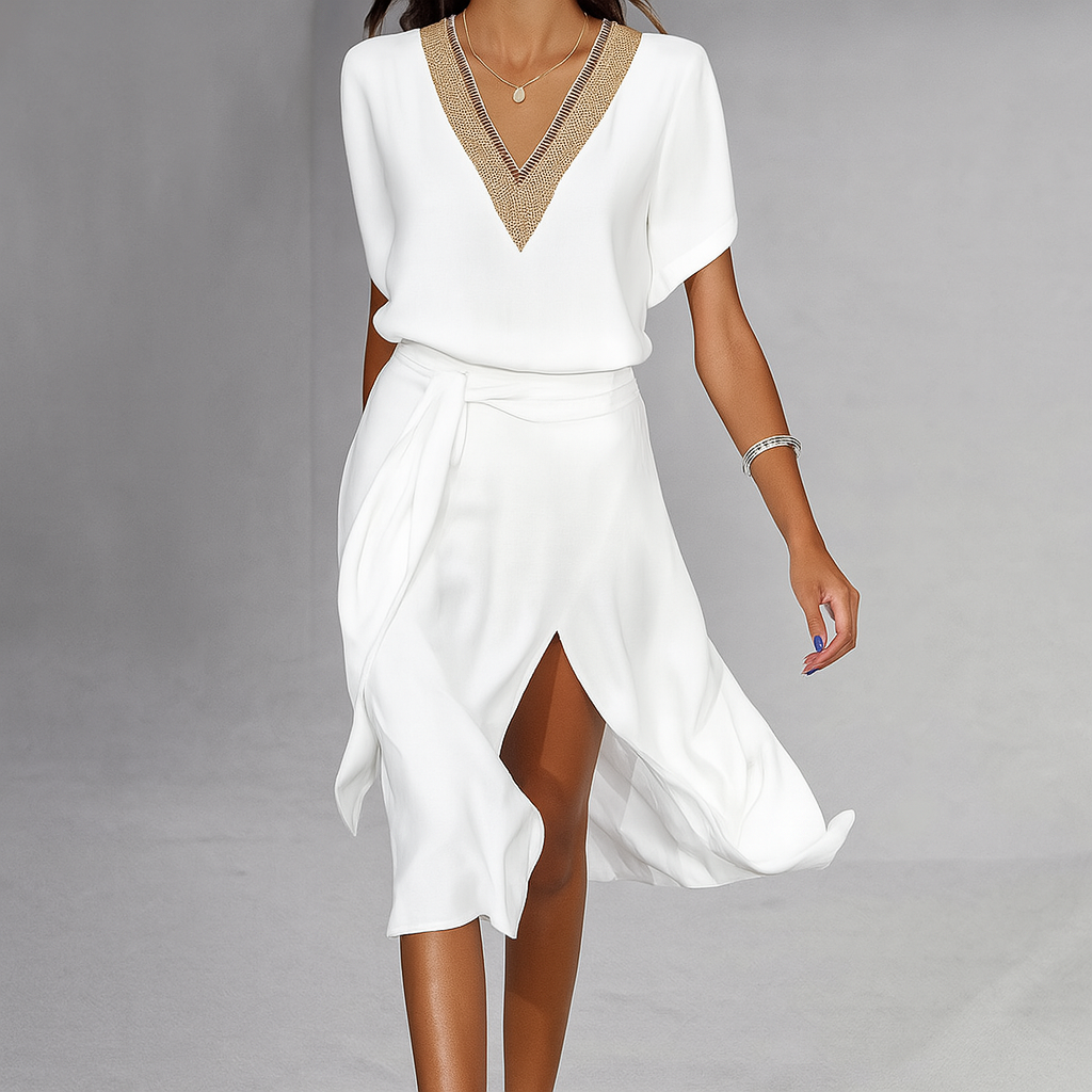 Moderne V-hals midi-jurk