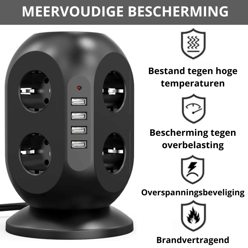 EasyBright - Multifunctionele Stekkertoren - 4-USB Aansluitingen En 8 Stopcontacten