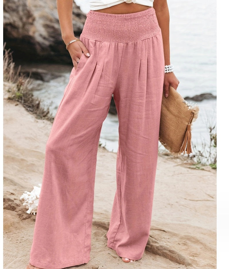 Deze zomerse palazzo broek combineert een luchtige pasvorm met een boho-chique uitstraling, perfect voor elke zomerse gelegenheid.