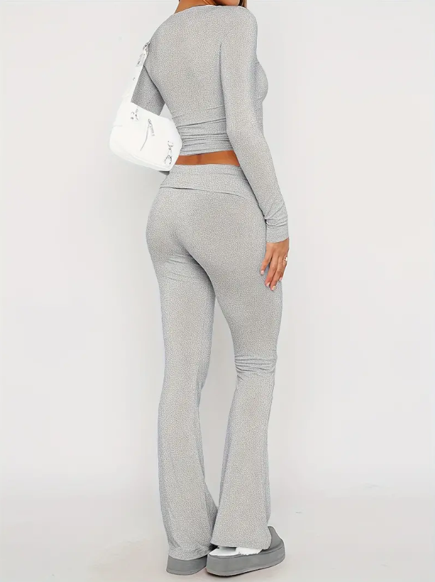 CHAVELI - Comfortabele 2-Delige Flare Set Jumpsuit. damesset dameskleding grijs