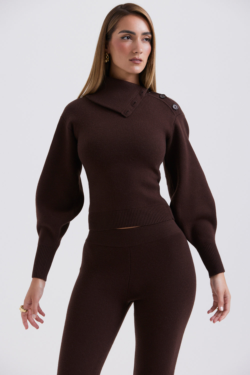 Chaveli - Luxueuze Chocolade Bruin Set Créme tweedelige set kwaliteitkleding vrouwenkleding model broek trui