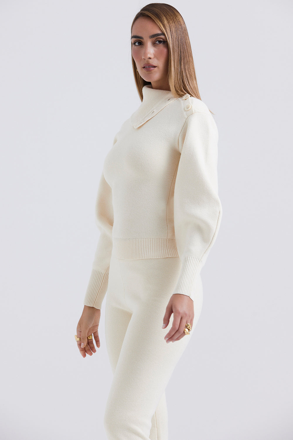 Chaveli - Luxueuze Cashmere Set Créme tweedelige set kwaliteitkleding vrouwenkleding model broek trui