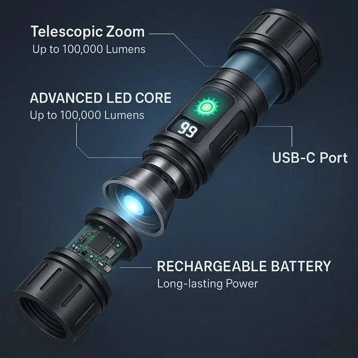 100000 lumen tactische zaklamp