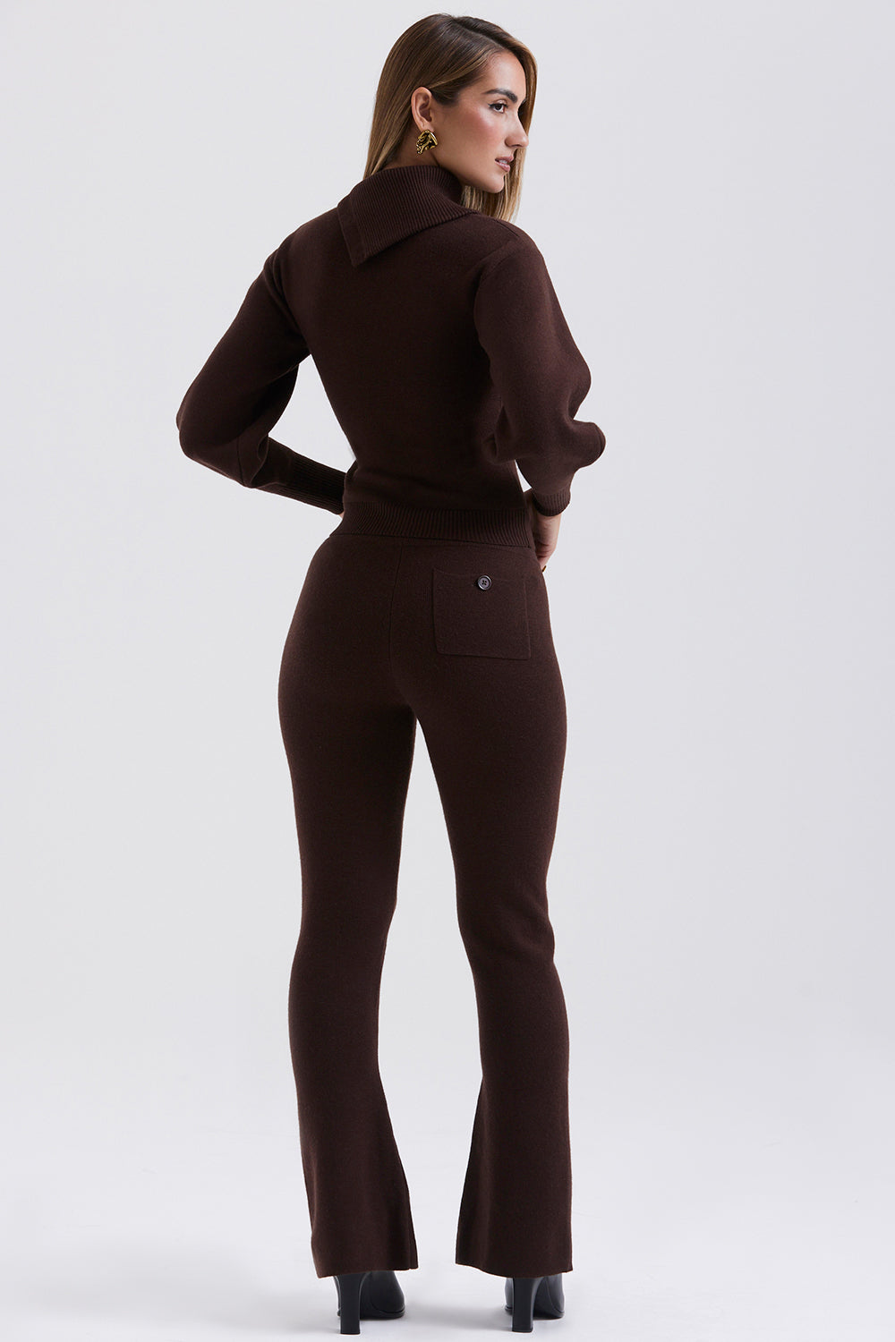Chaveli - Luxueuze Chocolade Bruin Set Créme tweedelige set kwaliteitkleding vrouwenkleding model broek trui