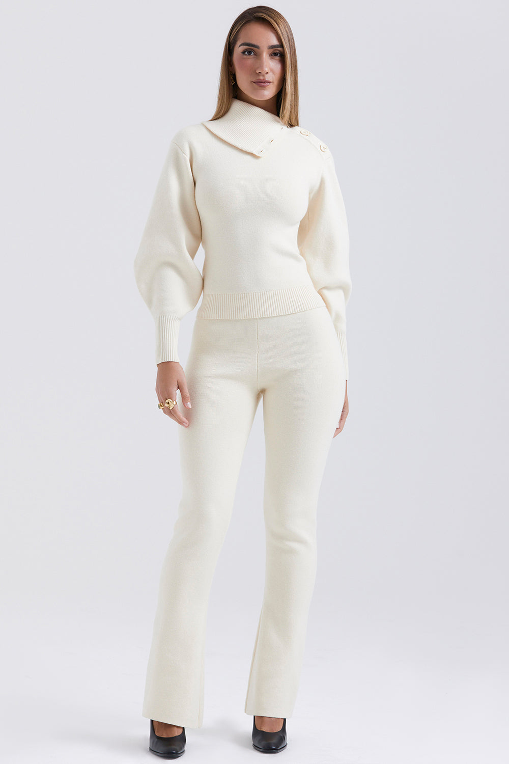 Chaveli - Luxueuze Cashmere Set Créme tweedelige set kwaliteitkleding vrouwenkleding model broek trui