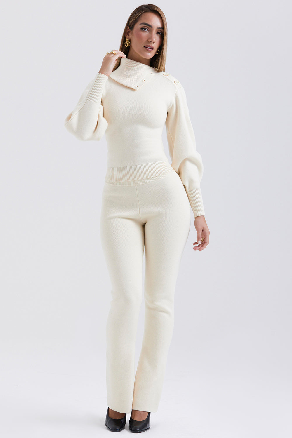 Chaveli - Luxueuze Cashmere Set Créme tweedelige set kwaliteitkleding vrouwenkleding model broek trui