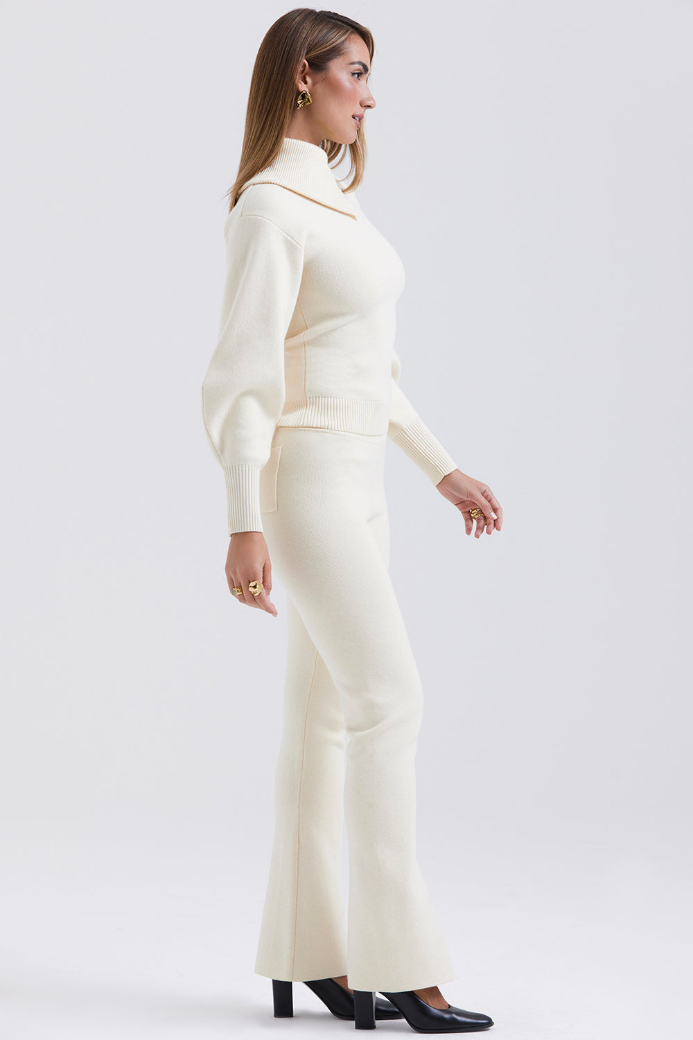 Chaveli - Luxueuze Cashmere Set Créme tweedelige set kwaliteitkleding vrouwenkleding model broek trui