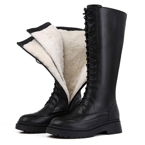 Leren Winterlaarzen Met Veters Met Warme Voering - Claudi