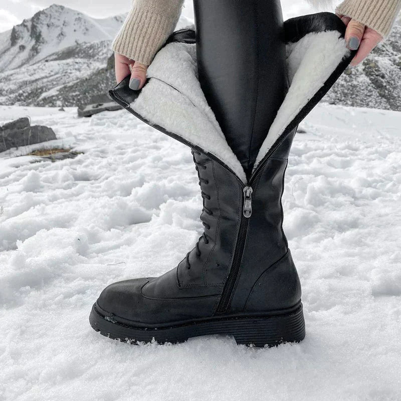 Leren Winterlaarzen Met Veters Met Warme Voering - Claudi
