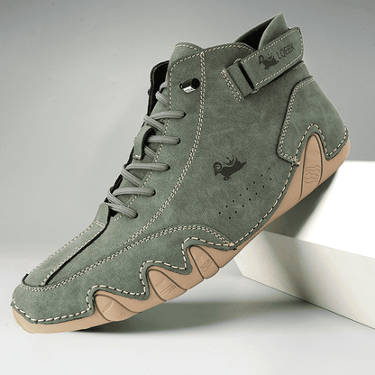 ultra comfortabele wandelschoenen ondersteunende schoenen echt leer antislip orthopedische schoenen met veter sluiting en klitterband enkel schoenen groen