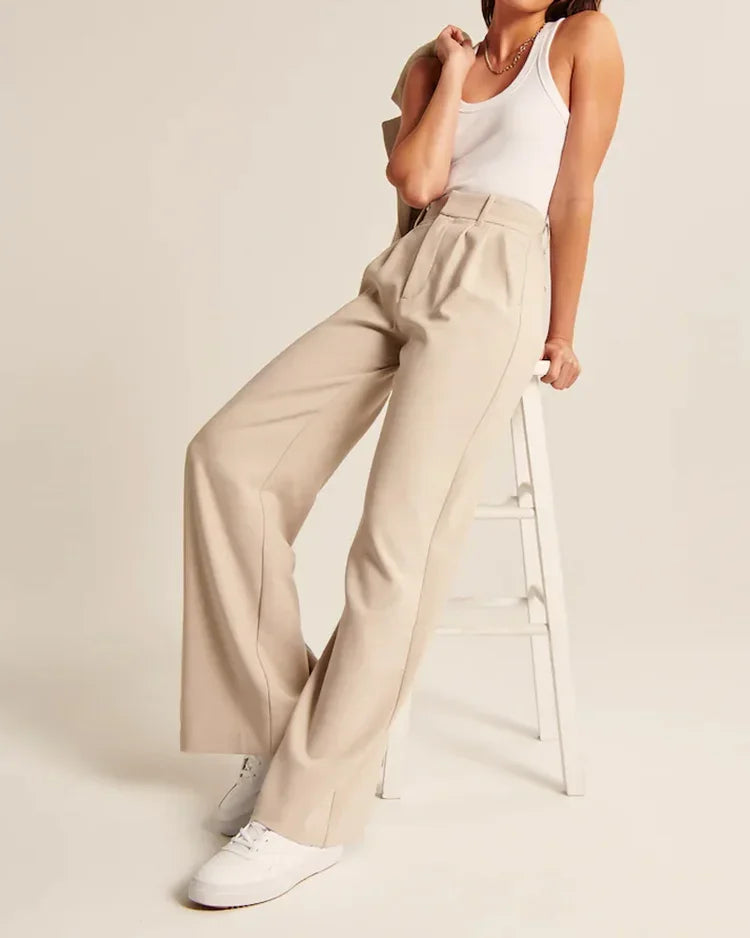 Elegante Wijde Pantalon Broek Dames beige high wast