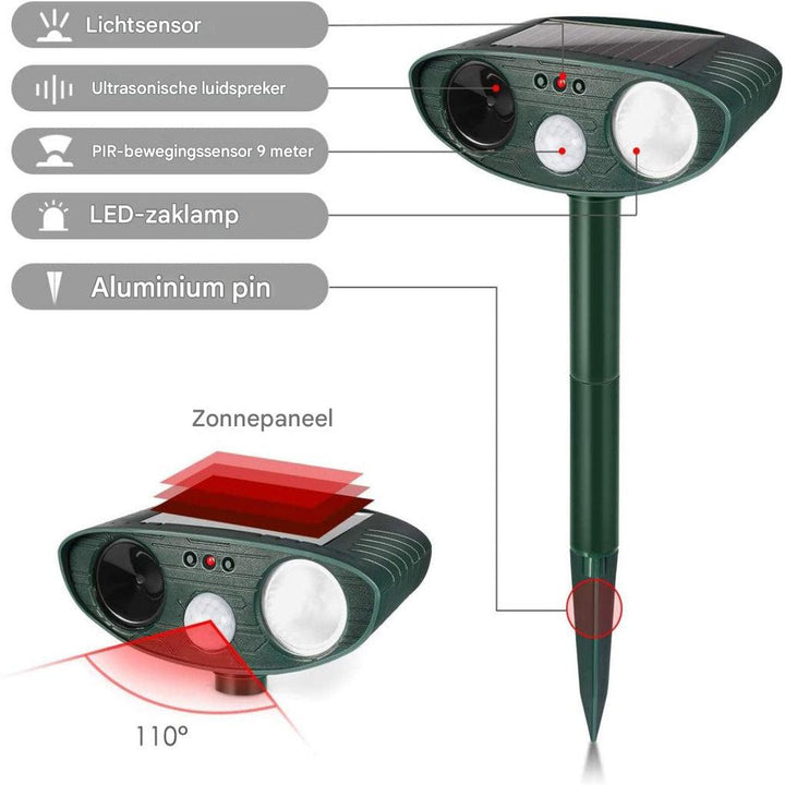 Buitenkonijnenverjager – Ultrasoon ongediertebestrijdingsapparaat op zonne-energie