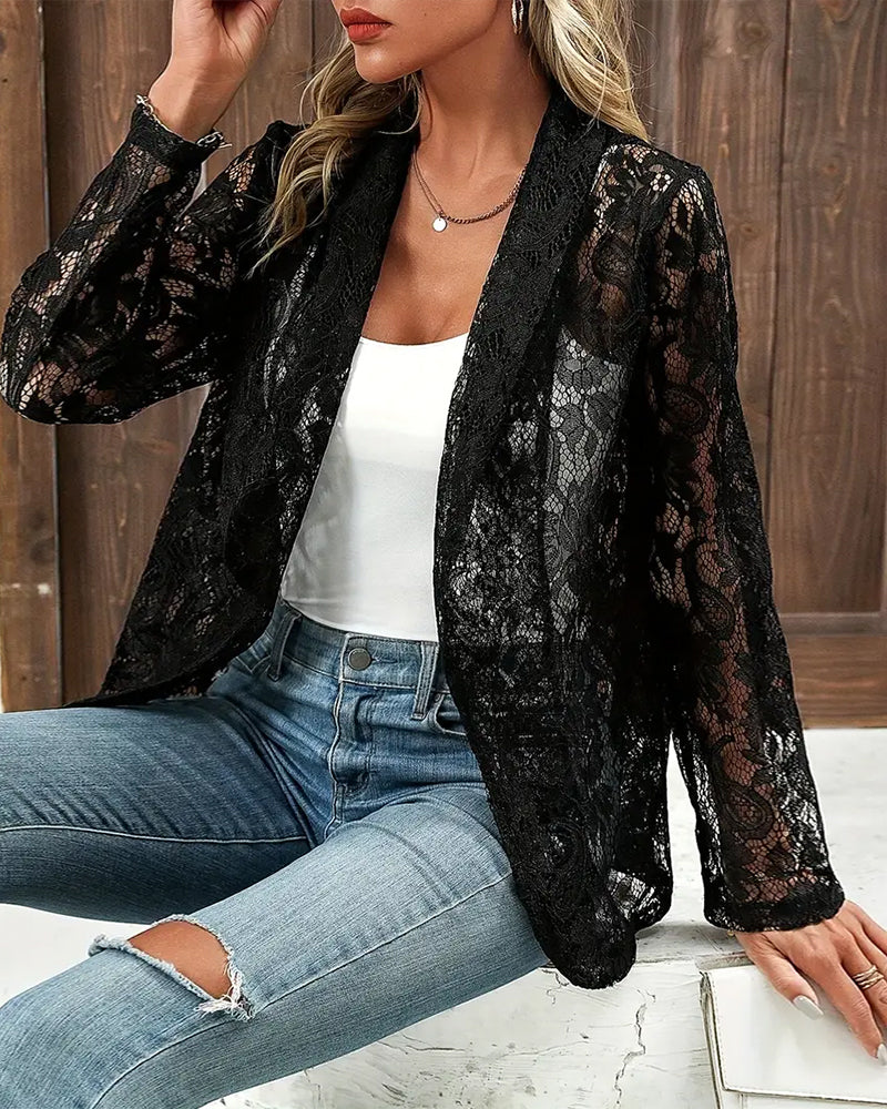 Elegante blazer met kanten rand
