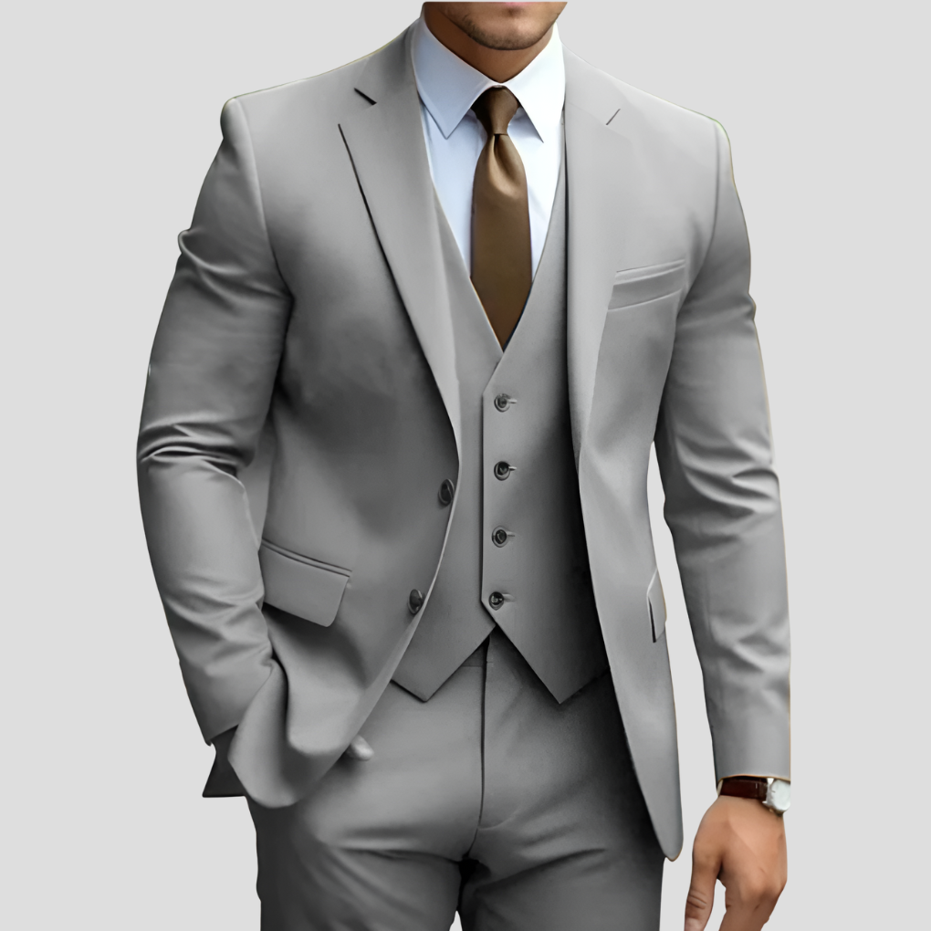 Elegant 3-delig beige slim fit herenpak (voorverkoop)