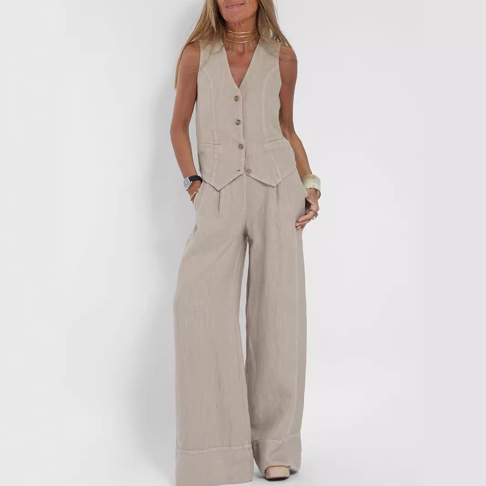 Mouwloos Linnen Pak met Broek voor Vrouwen