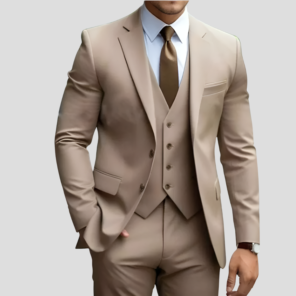 Elegant 3-delig beige slim fit herenpak (voorverkoop)