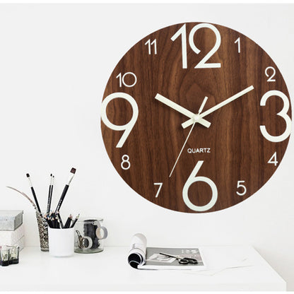 Luminous Wall Clock - Stille Quartz Wandklok van Hout met Verlichte Wijzers voor Donkere Kamers