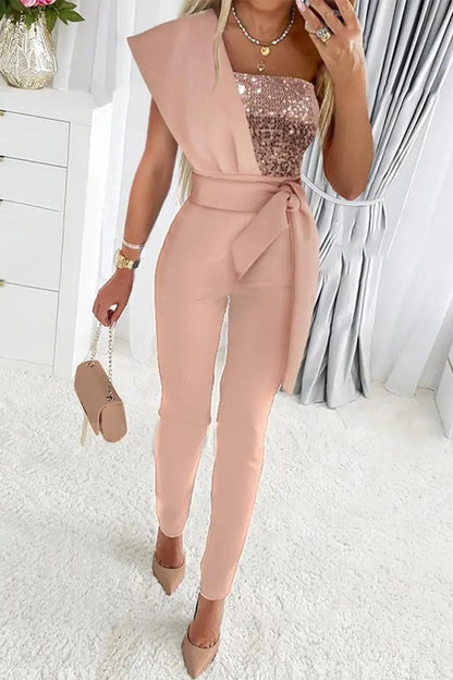 Corina - Elegante Glitter Jumpsuit Met Een Schouder