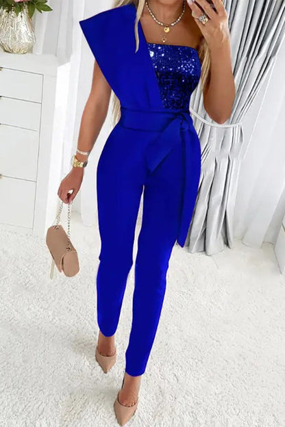 Corina - Elegante Glitter Jumpsuit Met Een Schouder