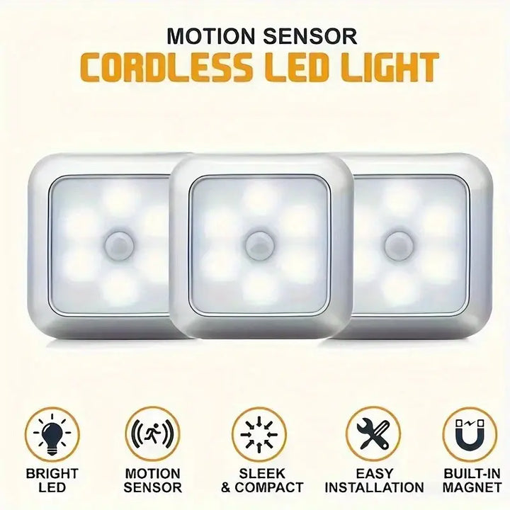 AuroraGlow 6-LED Bewegingssensor Licht – Draadloos Nachtlampje op Batterij voor Binnengebruik, Trap, Keuken & Kast