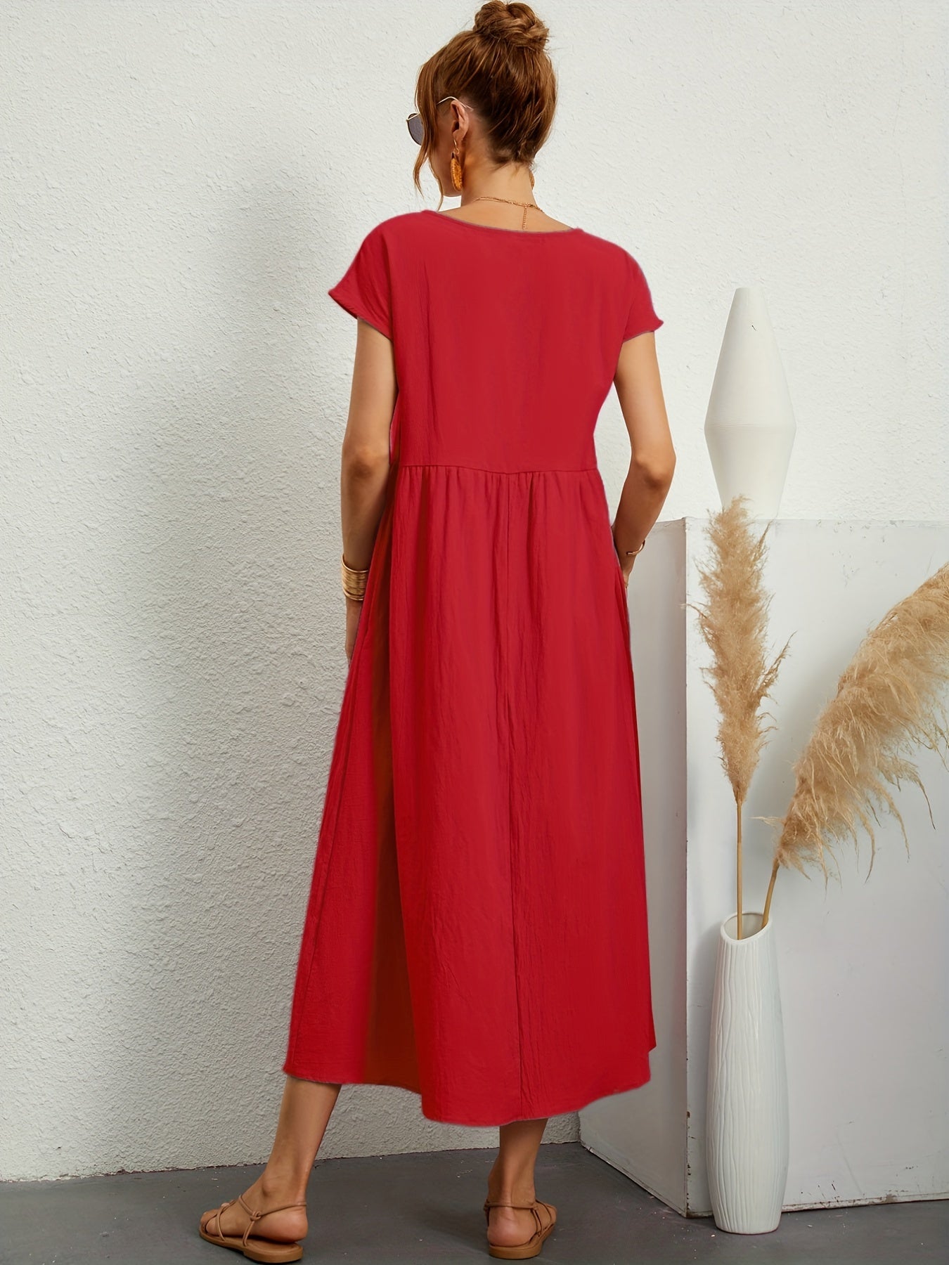 Elegante & Comfortabele Jurk met Losse Zakken voorjaar zomer rood