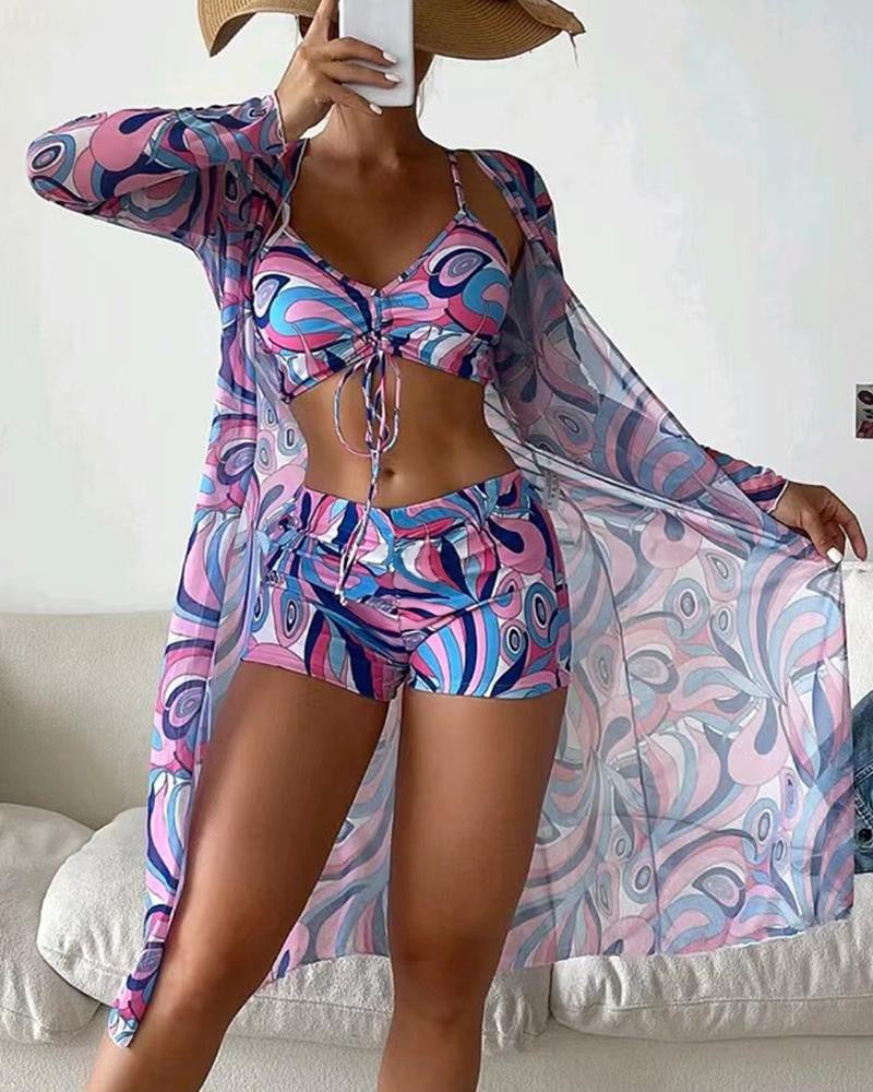 driedelig luxe bikini set lounge set broekje topje bikini met print chique elegant comfortabel strandkleding dames fashion vrouwen