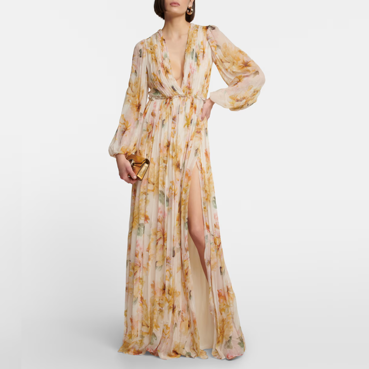 Elegante linnen zijden midi-galajurk voor dames