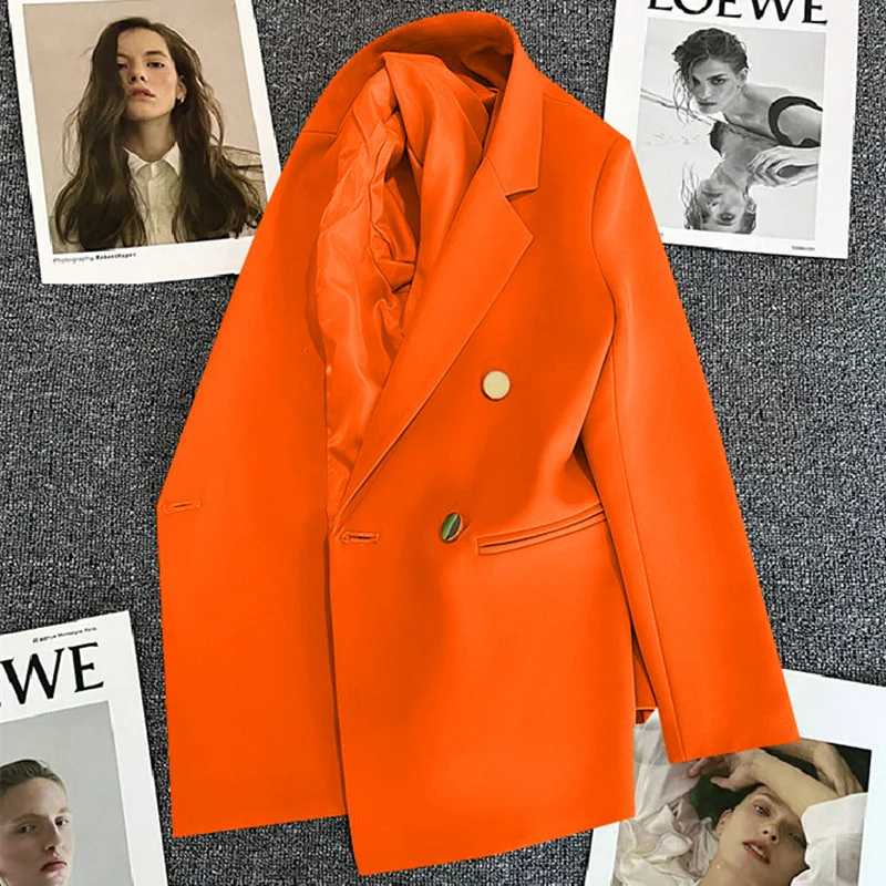 Chavel - Lange Dames Blazer met Gouden Knopen & Dubbele Sluiting damespak kantoorkleding vrouwenpak jasje 