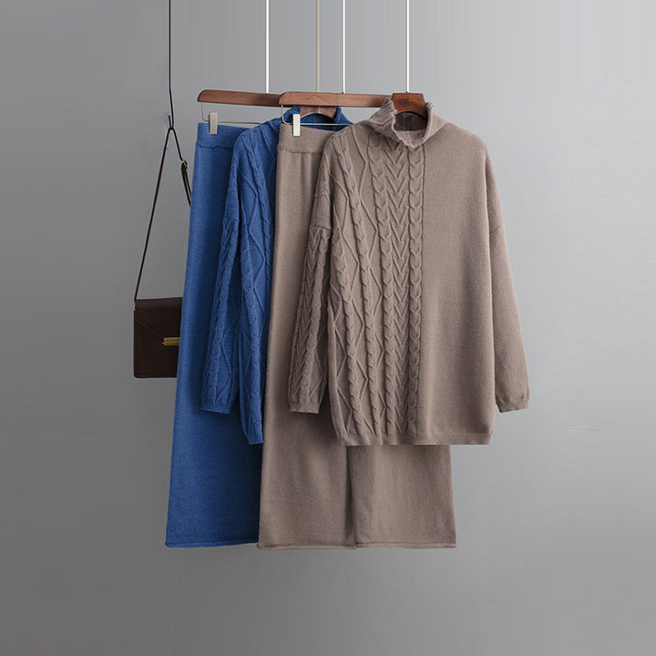 Losse Gebreide 2-Delige Set Wijde Broek En Trui Voor Dames - Carla