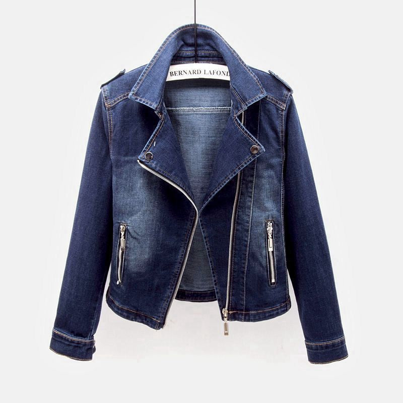 Dames denim jas spijkerjasje zomerjas dames denim jacket stoer casual ritssluiting blauw