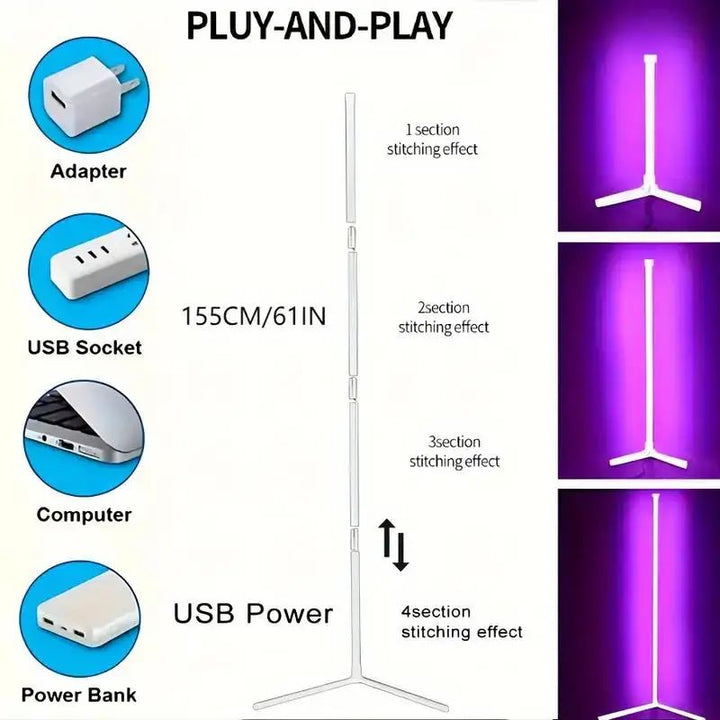 SmartRGB 155 cm Hoek Vloerlamp - Dimbare Kleurveranderende Verlichting met App-bediening en Muzieksynchronisatie voor Woonkamer, Slaapkamer en Gamekamer