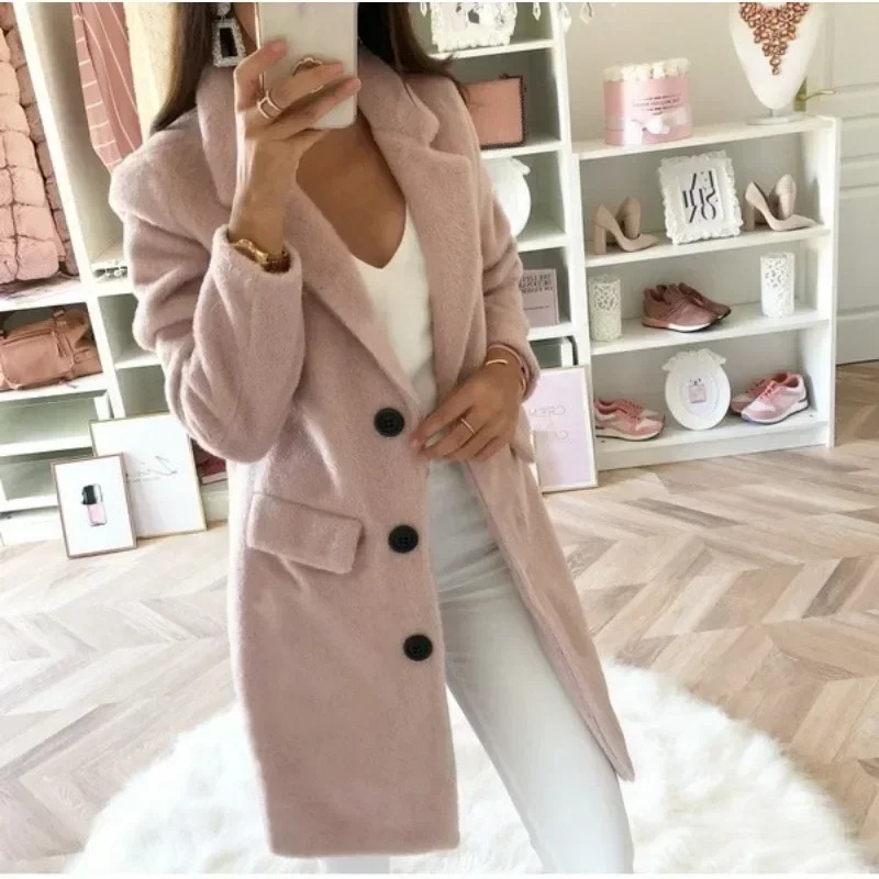 Arlena - Elegante Midi-Trenchcoat Dames zakken knopen lange jas damesjas met kraag 