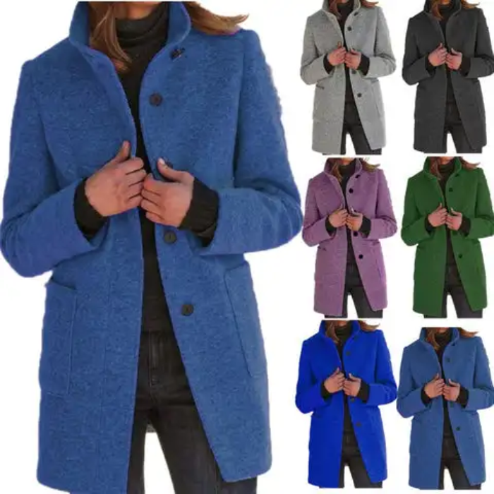 Roades - Stijlvolle Trenchcoat Damesjas lange mouwen knopen hoge kraag elegant chique formeel damesjas