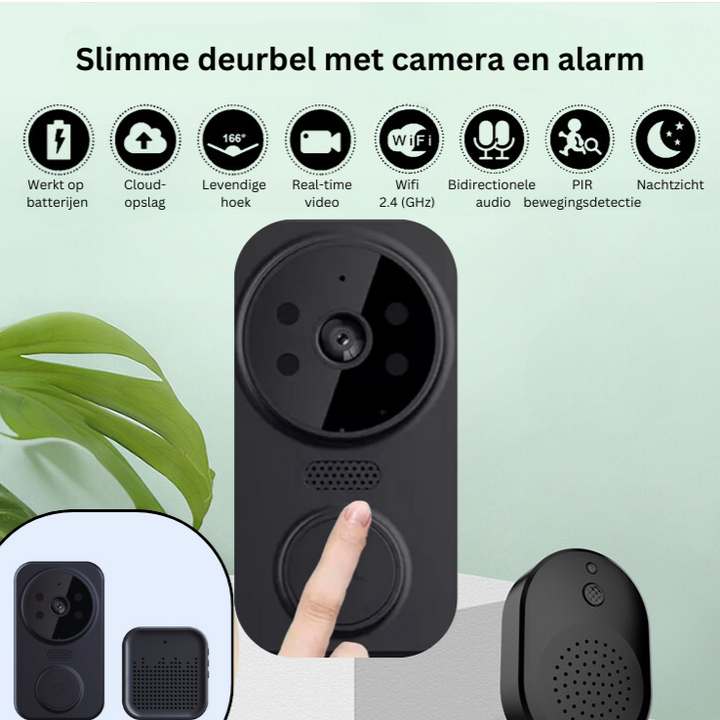 Slimme WiFi Deurbel met Camera & Alarm - Real-time Beveiliging en Videocommunicatie - Zwart