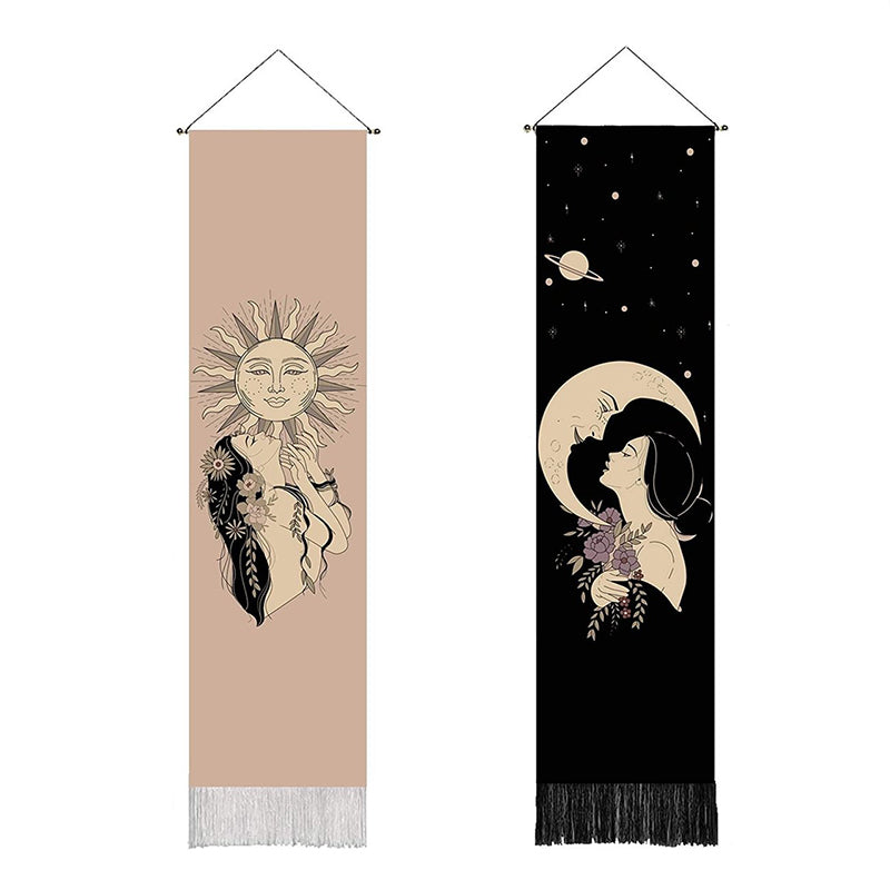 Bohemian Zon & Maan Wandtapijt Set (2 stuks) - Boho Decoratie voor Thuis