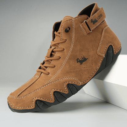 ultra comfortabele wandelschoenen ondersteunende schoenen echt leer antislip orthopedische schoenen met veter sluiting en klitterband enkel schoenen bruin