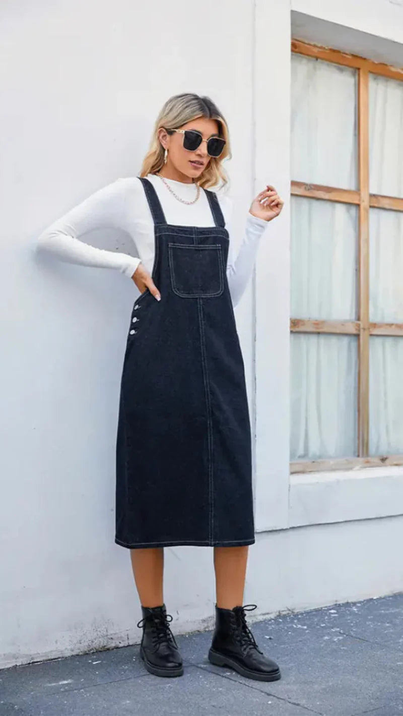 Women Midi Dress Blue Denim | Trendsetter-2