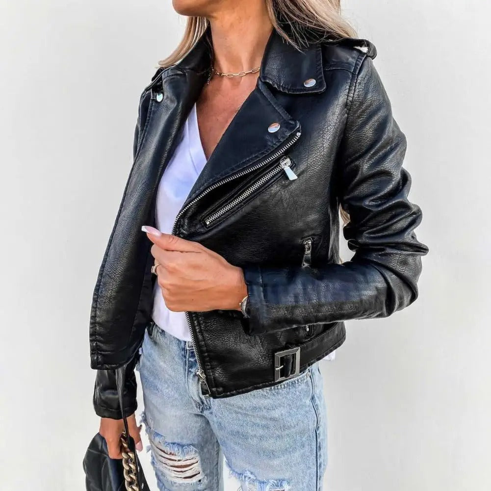 chique leren zomerjasje met knopen ritssluiting en een riem elegant comfortabel zomer jacket biker jacket dames vrouwen